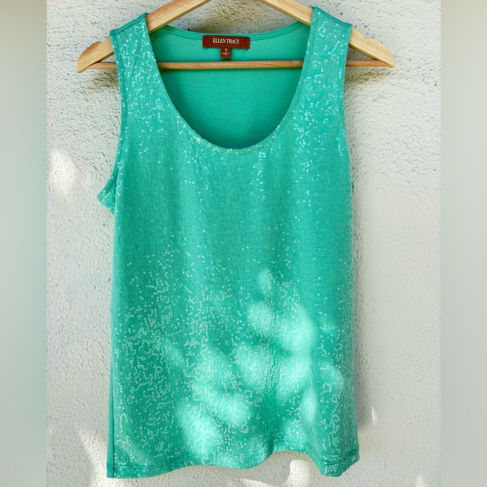 Ellen Tracy - Sequin Mint Aqua Green Tank - S